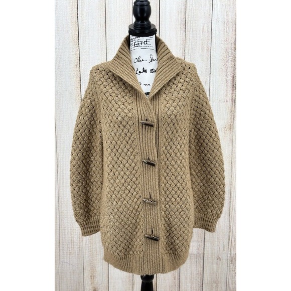 J. Jill Cardigan Sweater‎ Size Medium Cozy Brown Chunky Herringbone Weave Knit